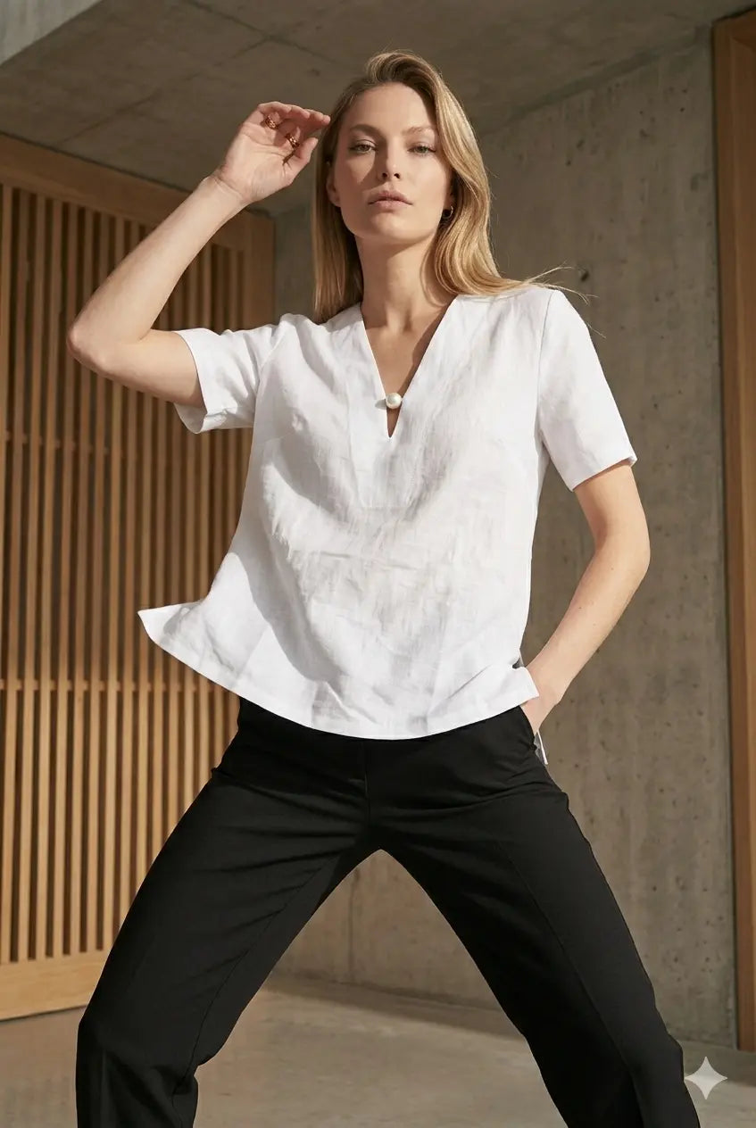 Blusa bi-materiale in Lino DORABELLA