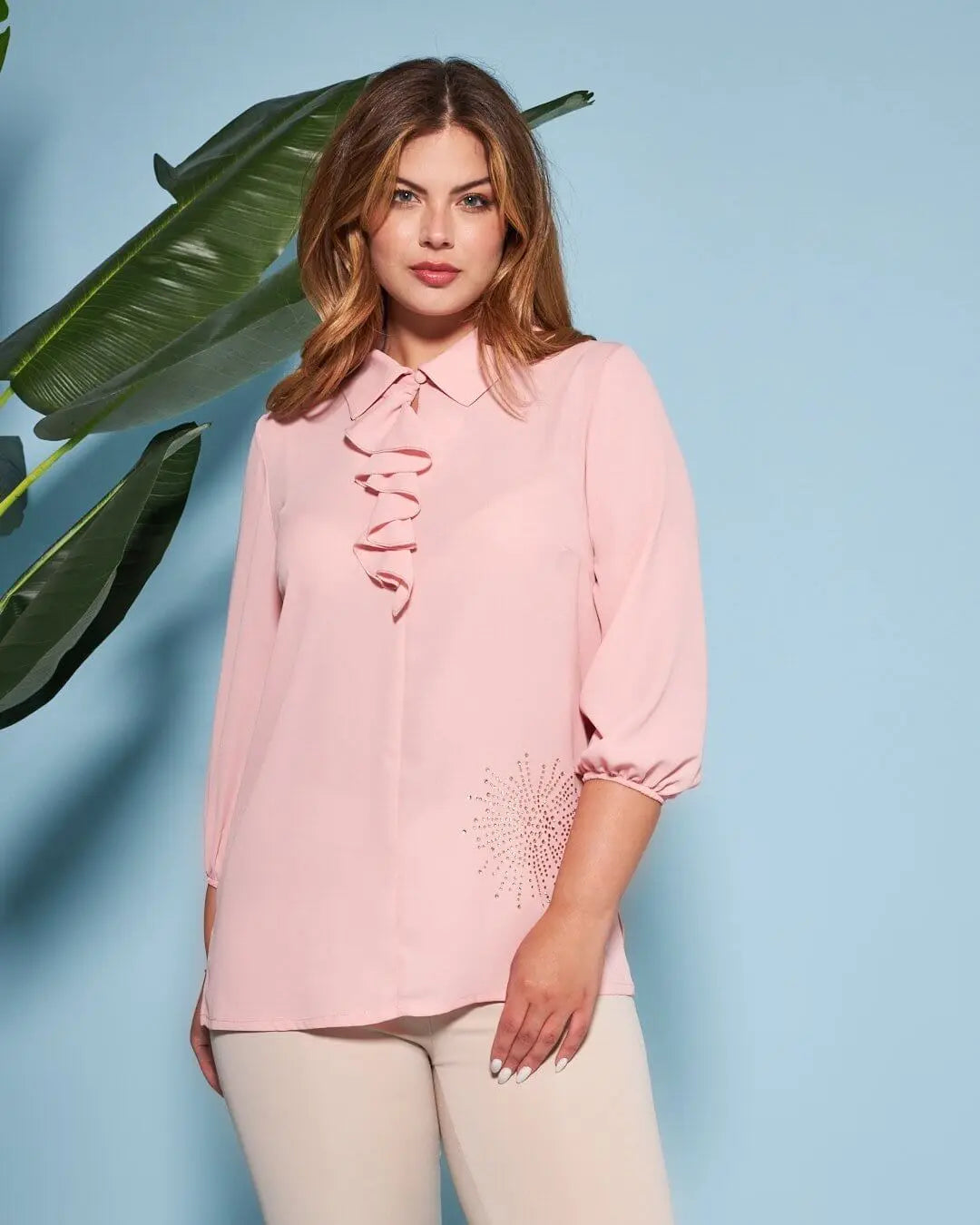 Blusa combinata in georgette e jersey elasticizzato con dettaglio rouche e strass CIPRIA DORABELLA