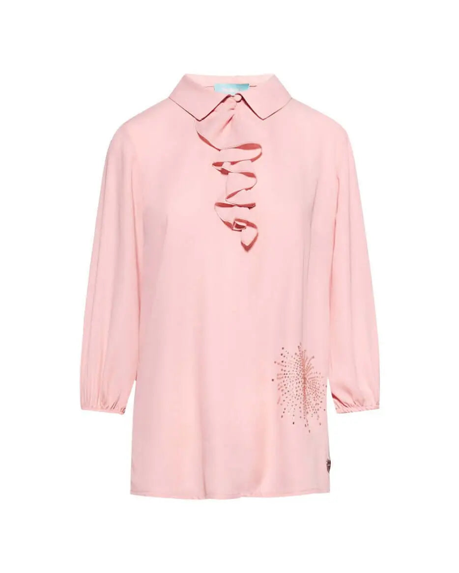 Blusa combinata in georgette e jersey elasticizzato con dettaglio rouche e strass CIPRIA DORABELLA XXL