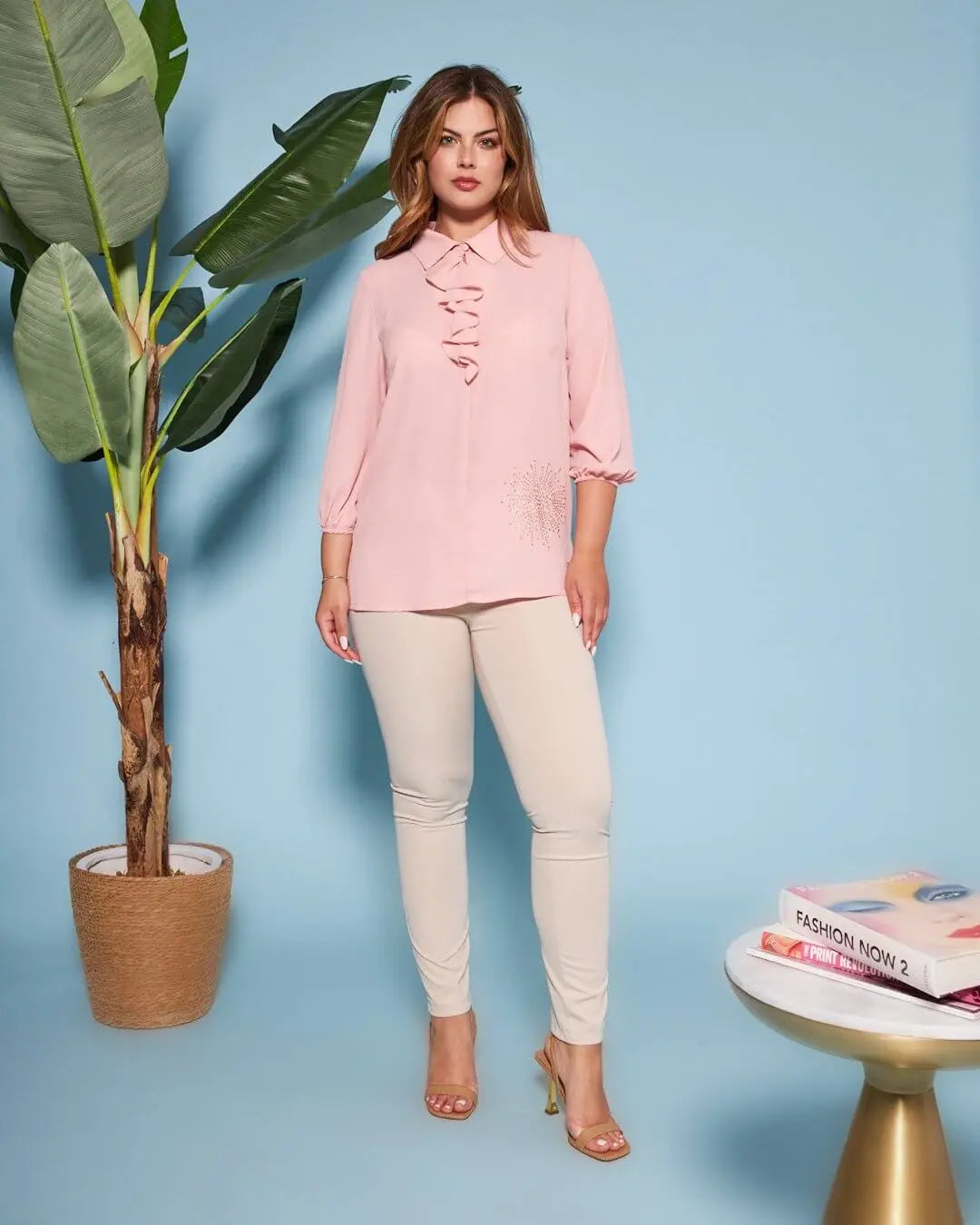 Blusa combinata in georgette e jersey elasticizzato con dettaglio rouche e strass CIPRIA DORABELLA