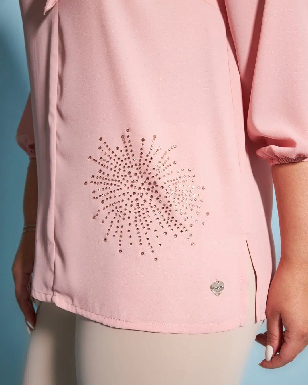 Blusa combinata in georgette e jersey elasticizzato con dettaglio rouche e strass CIPRIA DORABELLA