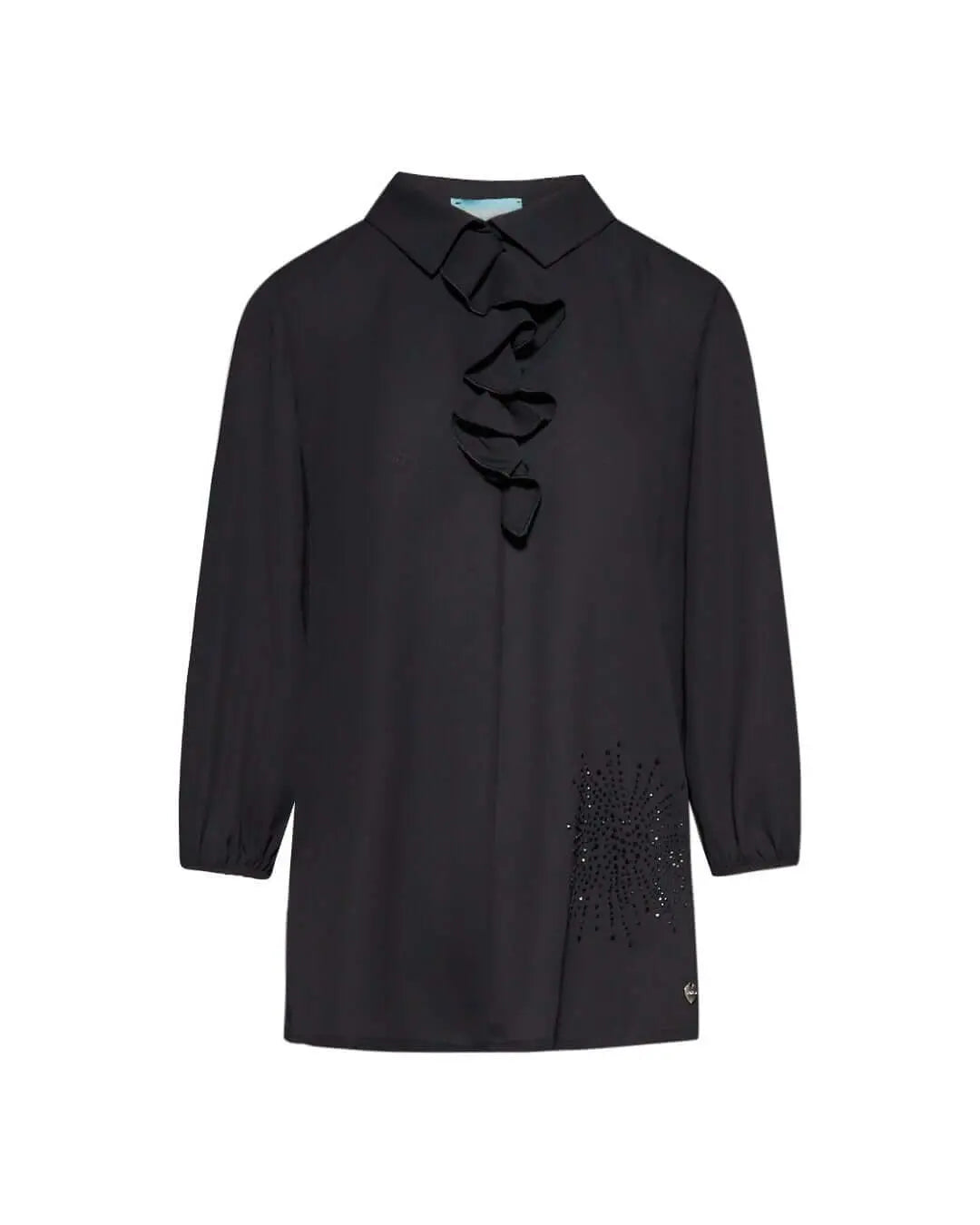Blusa combinata in georgette e jersey elasticizzato con dettaglio rouche e strass NERO DORABELLA XXL