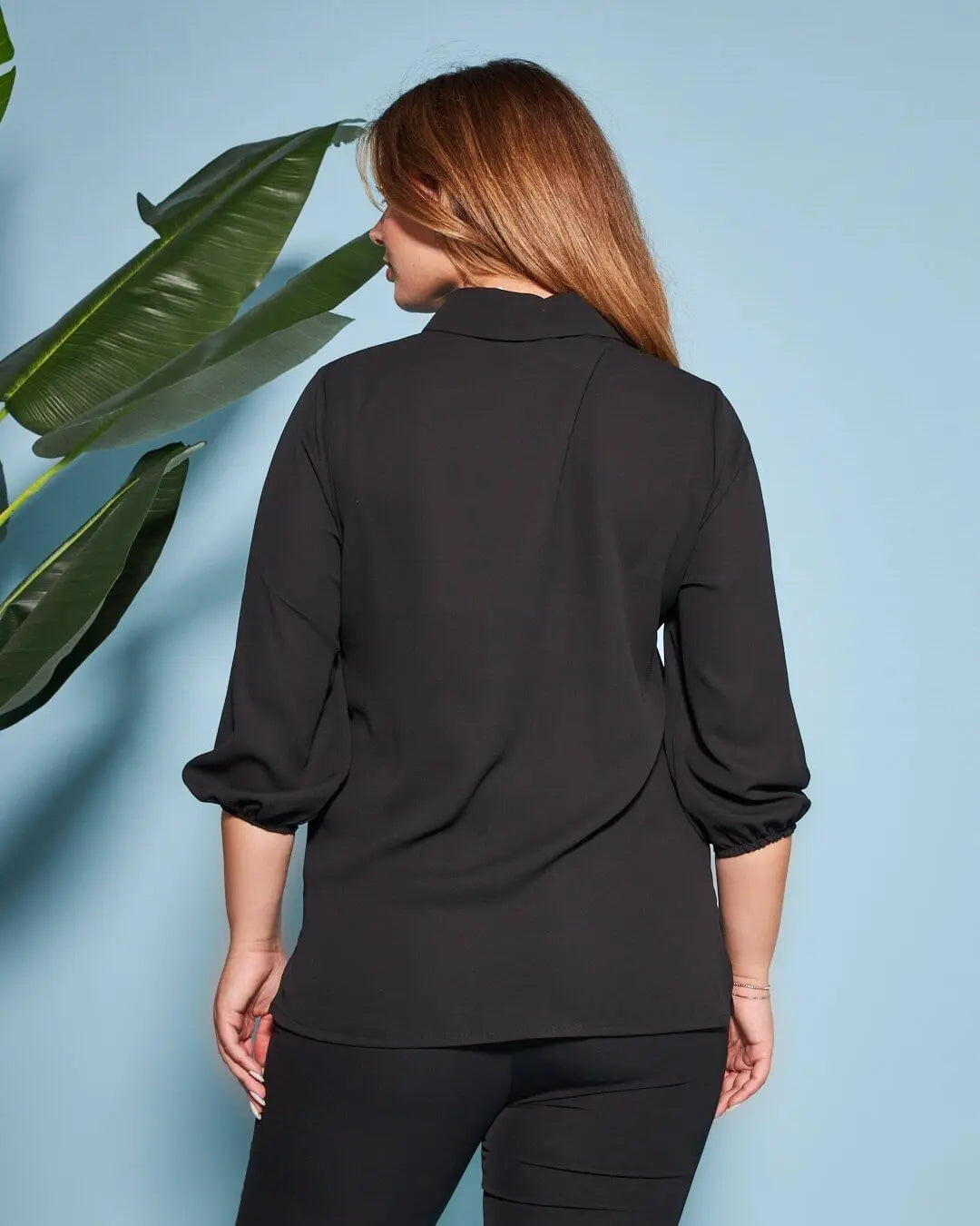 Blusa combinata in georgette e jersey elasticizzato con dettaglio rouche e strass NERO DORABELLA