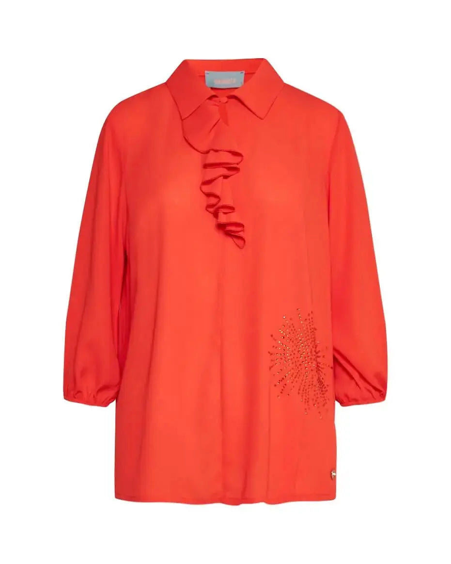 Blusa combinata in georgette e jersey elasticizzato con dettaglio rouche e strass PAPAVERO DORABELLA