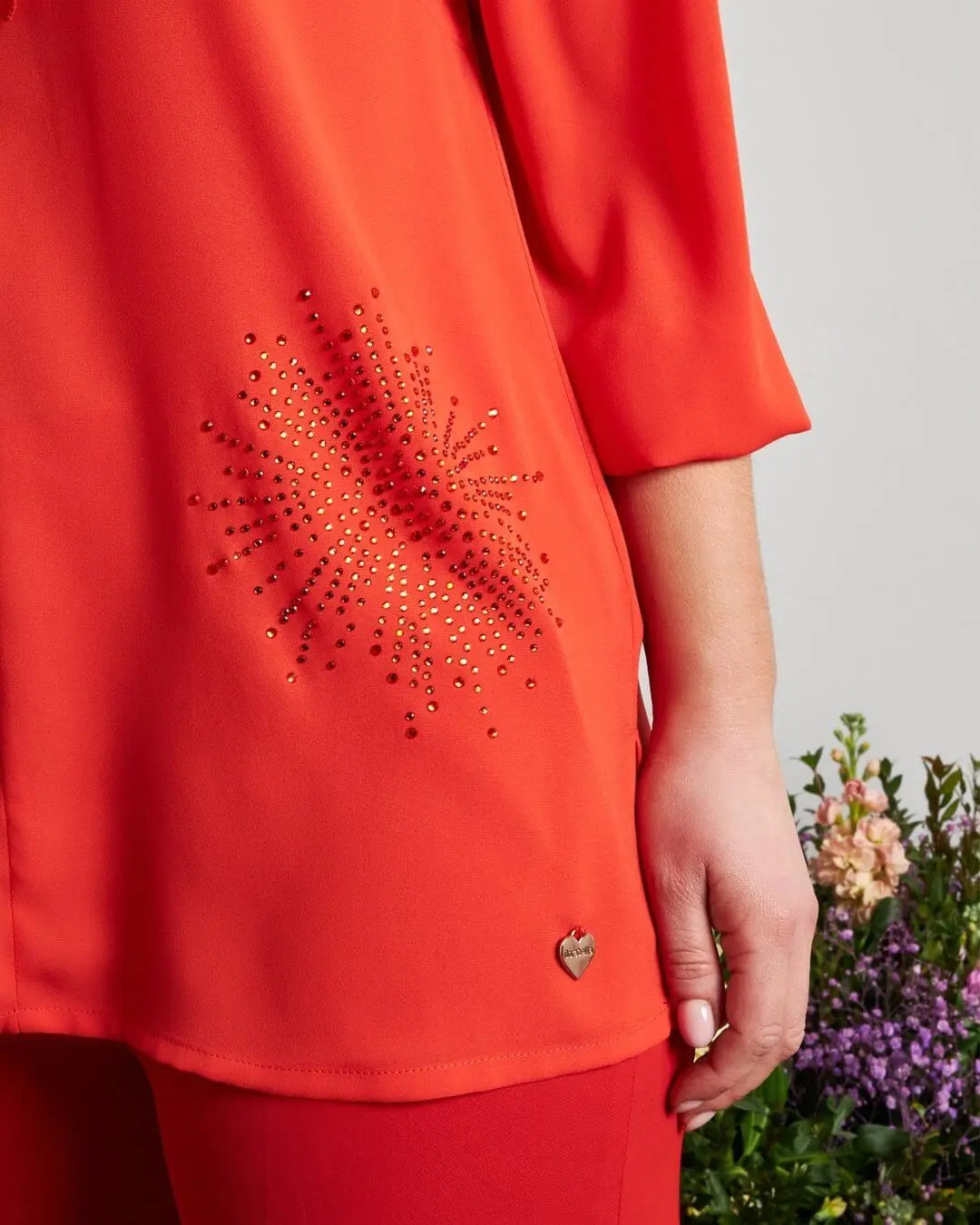 Blusa combinata in georgette e jersey elasticizzato con dettaglio rouche e strass PAPAVERO DORABELLA