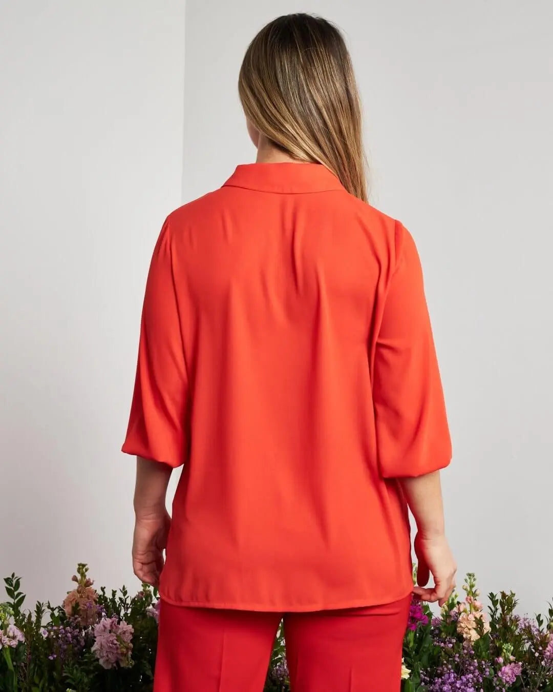 Blusa combinata in georgette e jersey elasticizzato con dettaglio rouche e strass PAPAVERO DORABELLA