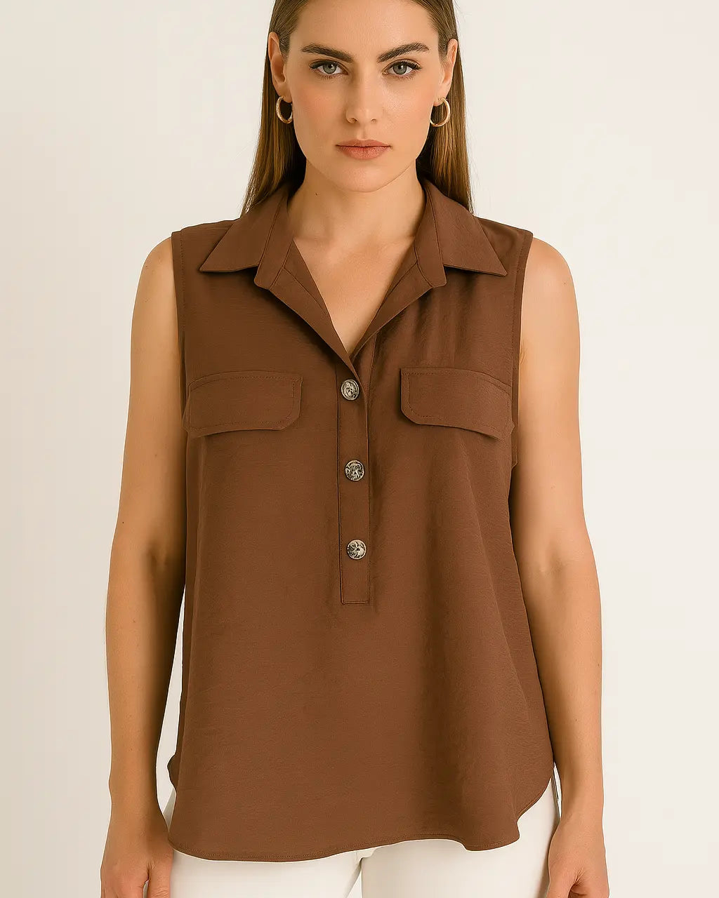 Blusa con abbottonatura polo e colletto in fluido bollito Unica by Dorabella