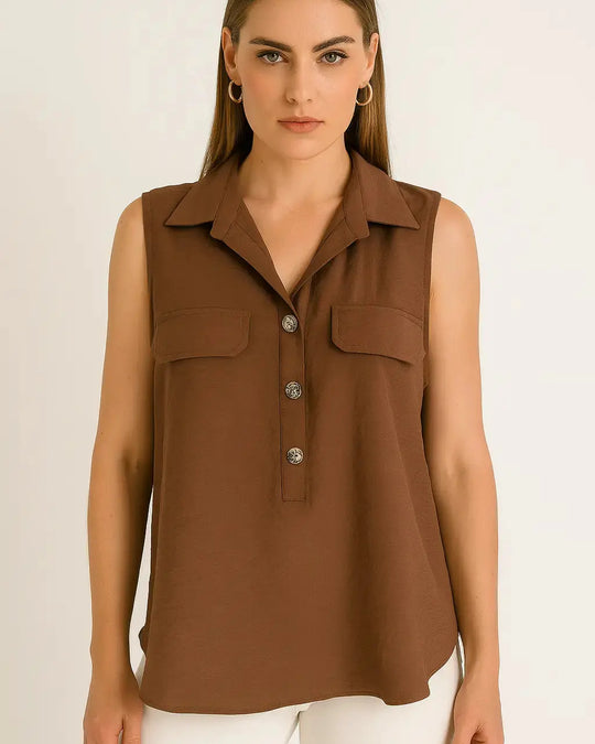 Blusa con abbottonatura polo e colletto in fluido bollito Unica by Dorabella
