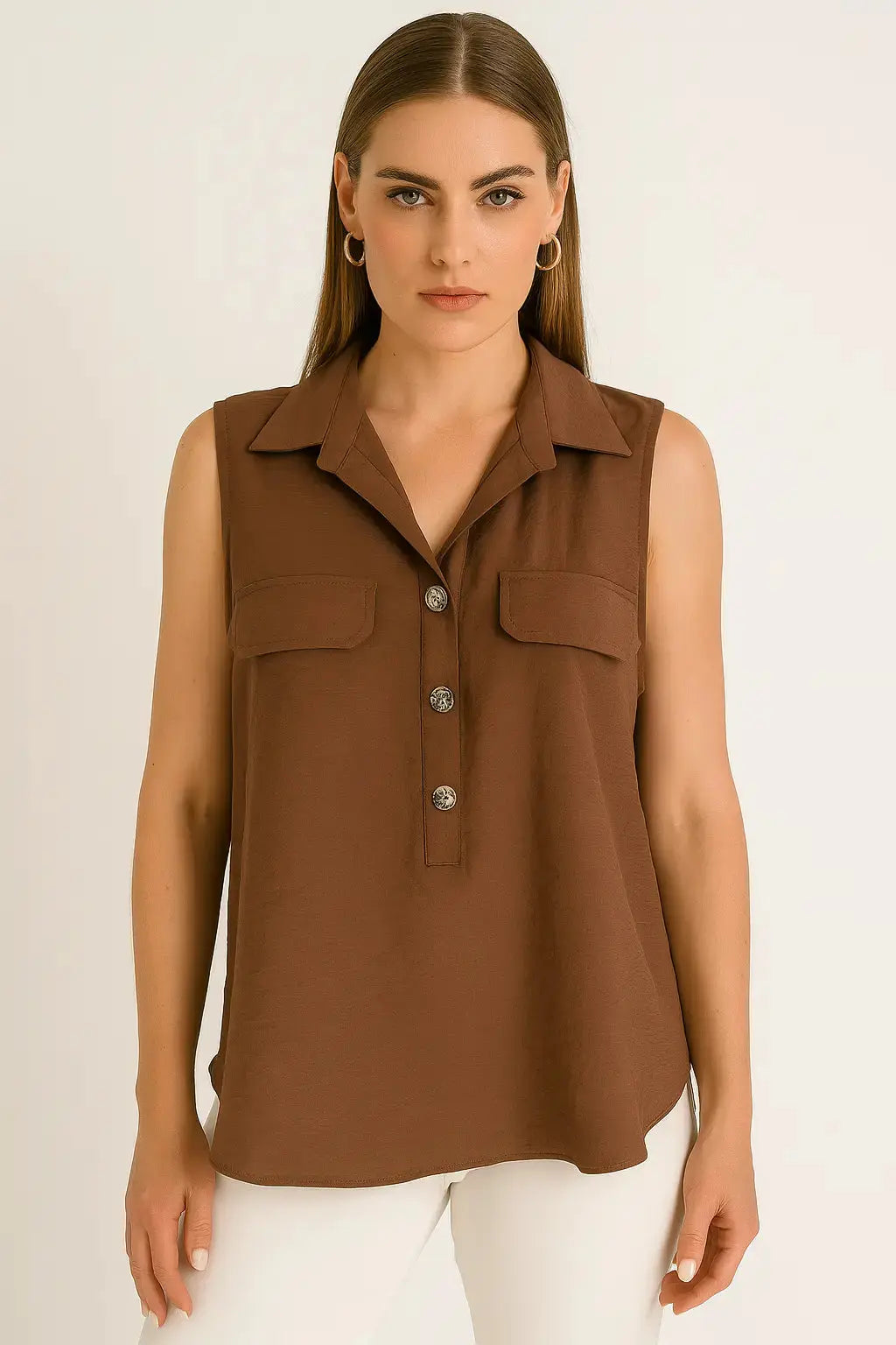 Blusa con abbottonatura polo e colletto in fluido bollito Unica by Dorabella