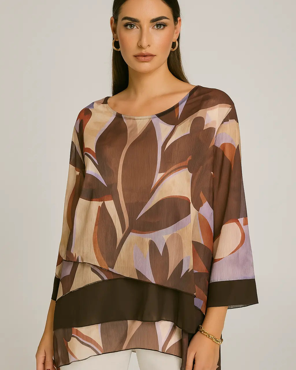 Blusa con balze asimmetriche in georgette unita e stampata DORABELLA PIU'