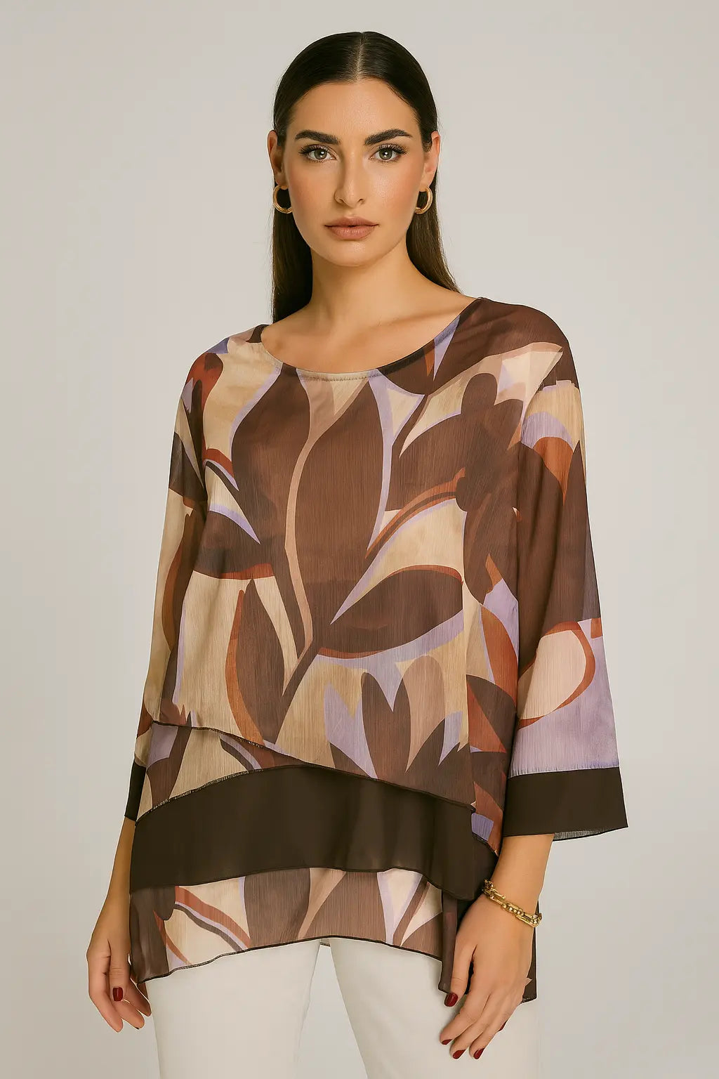 Blusa con balze asimmetriche in georgette unita e stampata DORABELLA PIU'