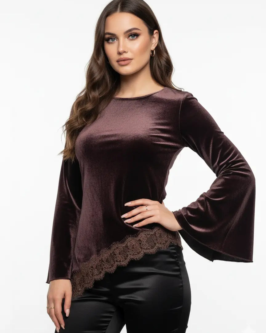 Blusa con bordo in pizzo asimmetrico IRONICA