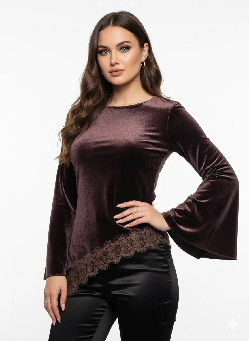 Blusa con bordo in pizzo asimmetrico IRONICA