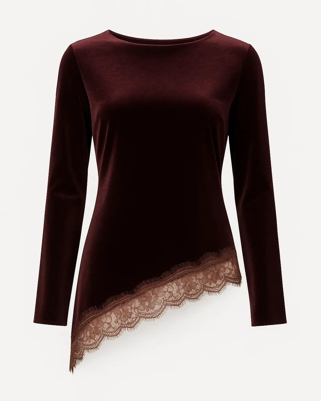 Blusa con bordo in pizzo asimmetrico IRONICA Taglia unica (44/46 o M/L) / Moro