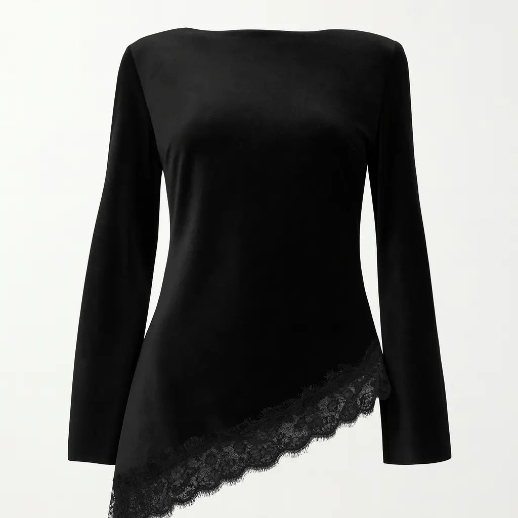 Blusa con bordo in pizzo asimmetrico IRONICA Taglia unica (44/46 o M/L) / Nero