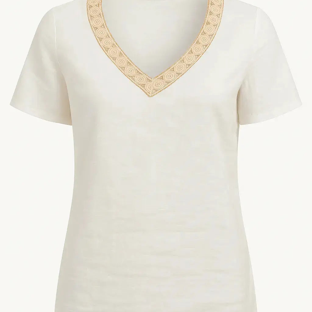 Blusa con con passamaneria e scollo a V a mezze maniche DORABELLA XXL