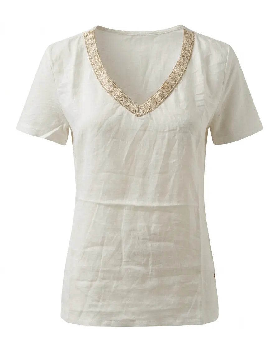 Blusa con con passamaneria e scollo a V a mezze maniche DORABELLA