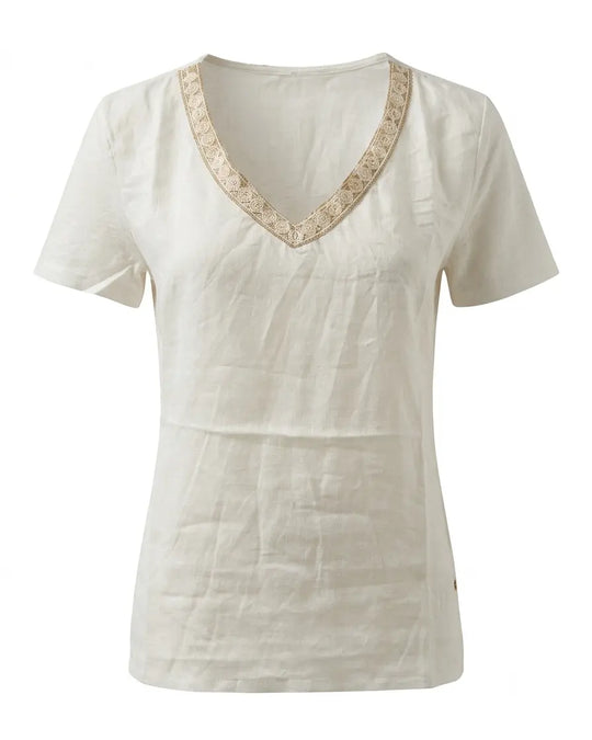 Blusa con con passamaneria e scollo a V a mezze maniche DORABELLA