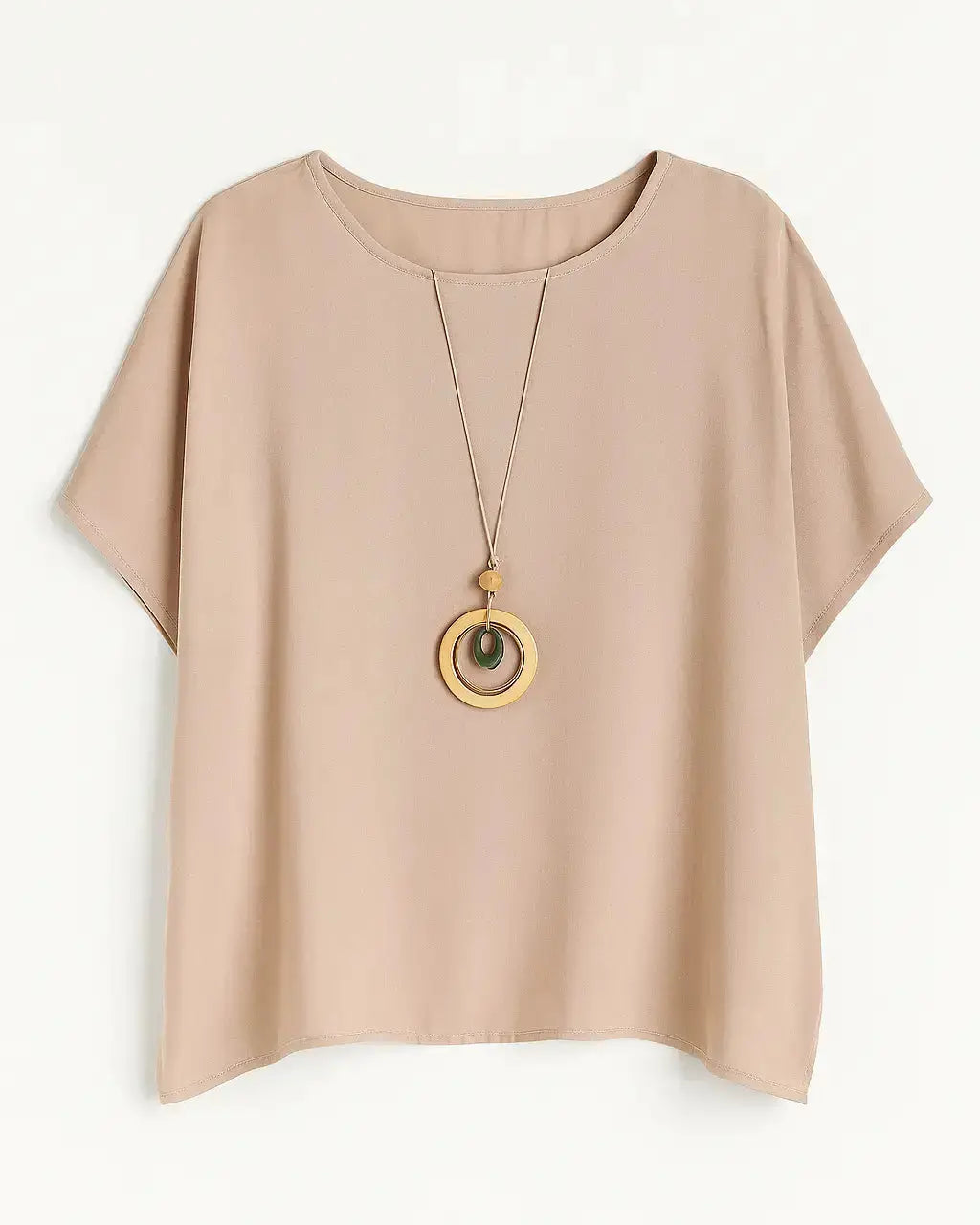 Blusa con fondo sorriso e collana accessorio Unica by Dorabella Beige-Taglia-Unica-Curvy-fino-alla-54