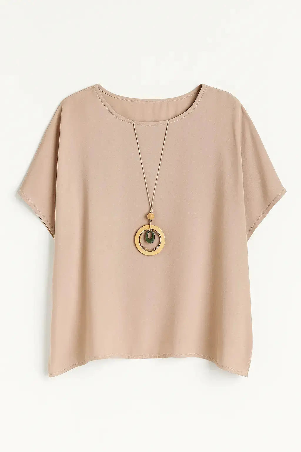 Blusa con fondo sorriso e collana accessorio Unica by Dorabella Beige-Taglia-Unica-Curvy-fino-alla-54