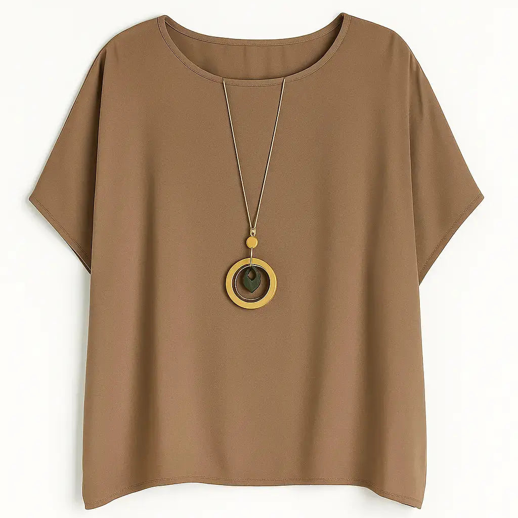 Blusa con fondo sorriso e collana accessorio Unica by Dorabella camel-Taglia-Unica-Curvy-fino-alla-54
