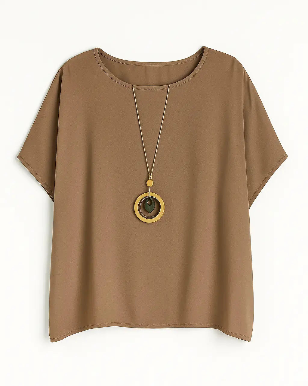 Blusa con fondo sorriso e collana accessorio Unica by Dorabella camel-Taglia-Unica-Curvy-fino-alla-54