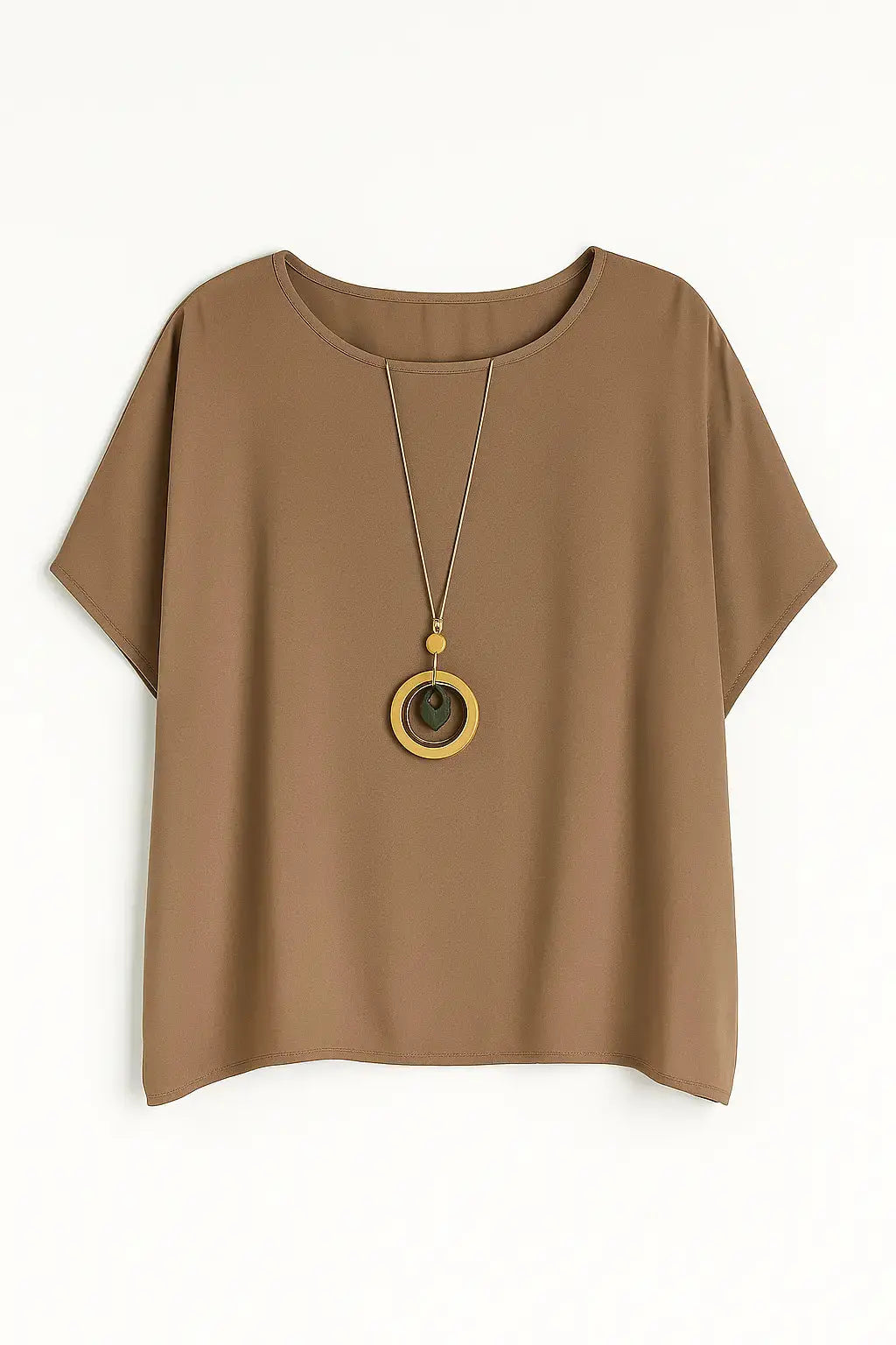 Blusa con fondo sorriso e collana accessorio Unica by Dorabella camel-Taglia-Unica-Curvy-fino-alla-54