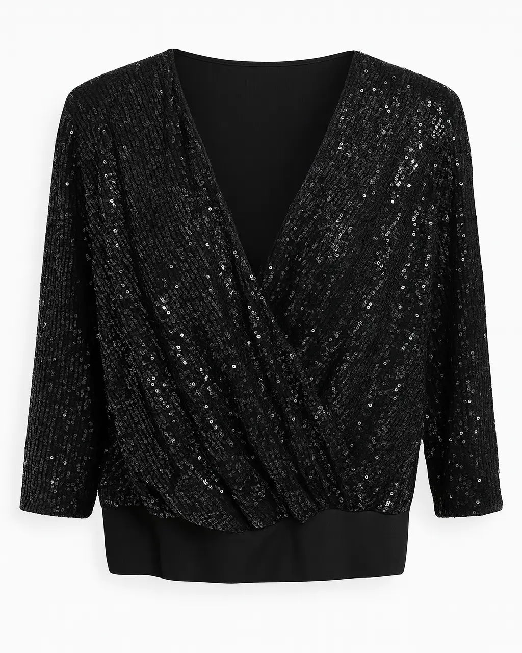 Blusa con incrocio in paillettes DORABELLA XXL / Nero