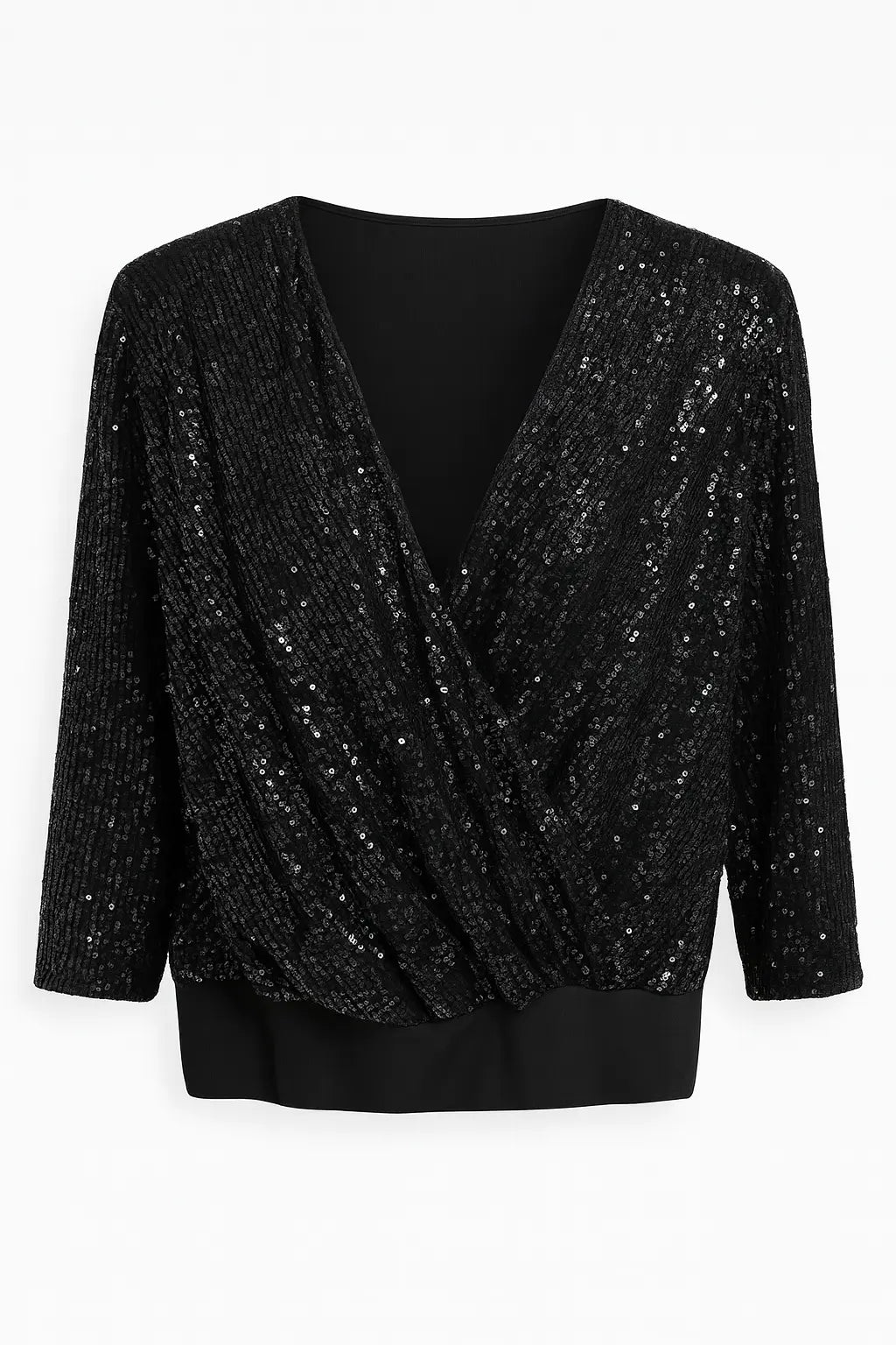 Blusa con incrocio in paillettes DORABELLA XXL / Nero
