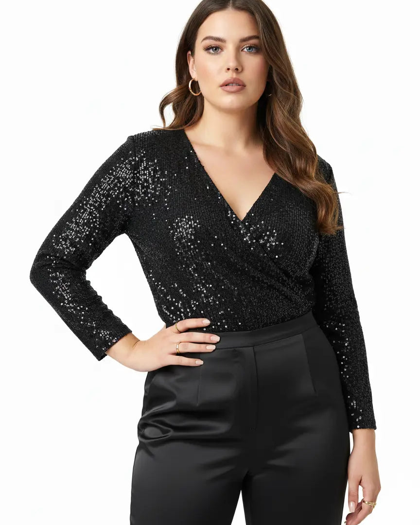Blusa con incrocio in paillettes DORABELLA