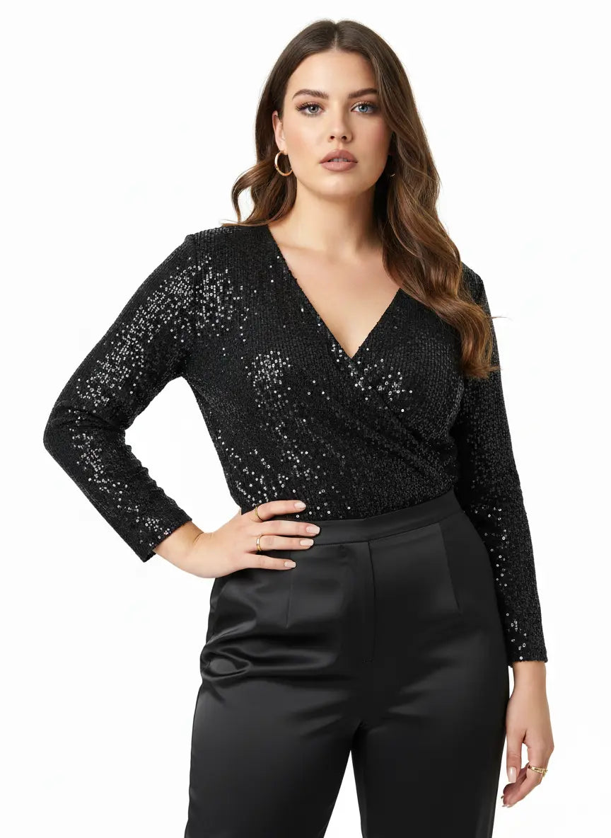 Blusa con incrocio in paillettes DORABELLA