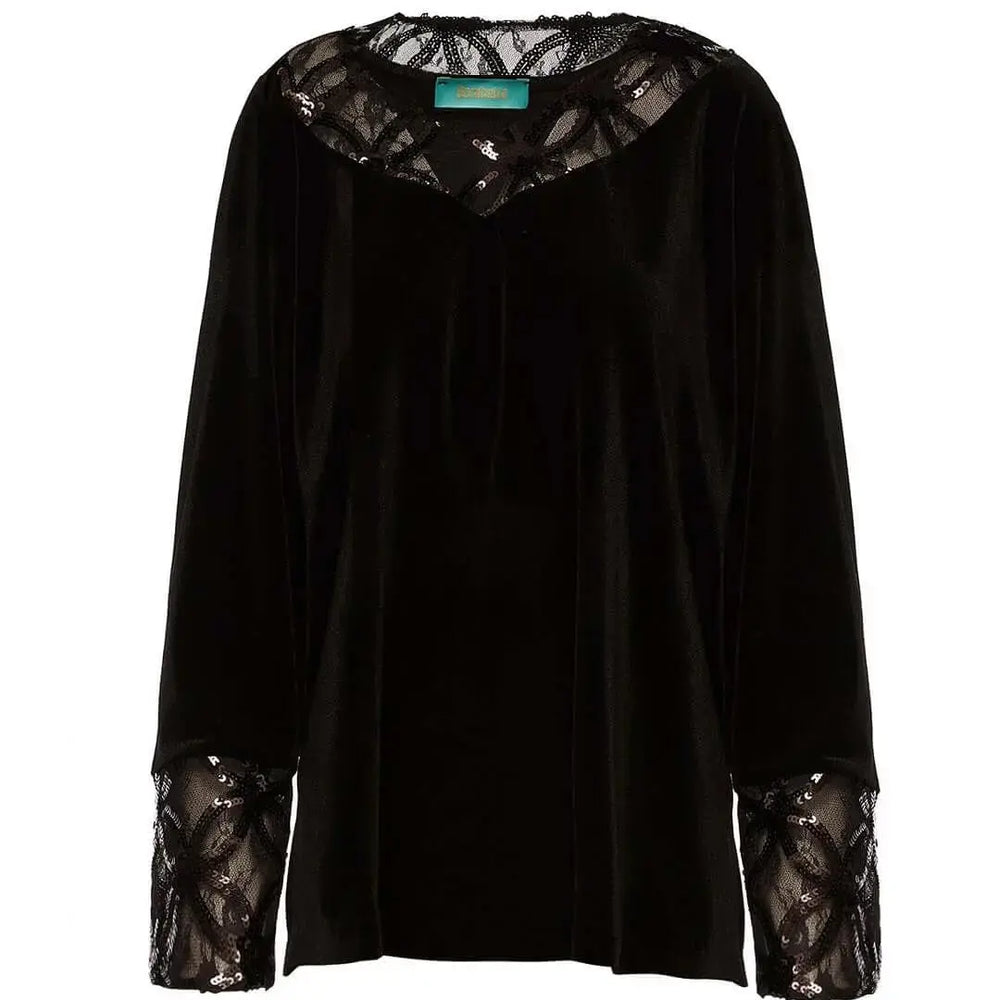 Blusa con inserti in pizzo ricamato NERO DORABELLA
