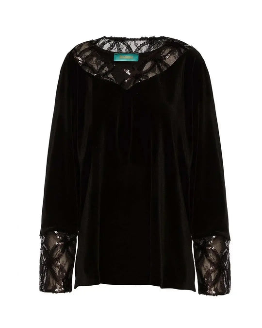 Blusa con inserti in pizzo ricamato NERO DORABELLA