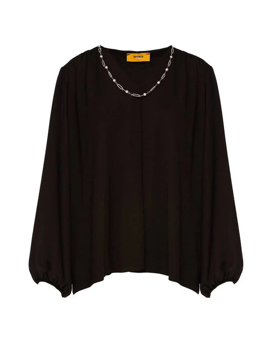 Blusa con pince e collana accessorio NERO DORABELLA PIU'