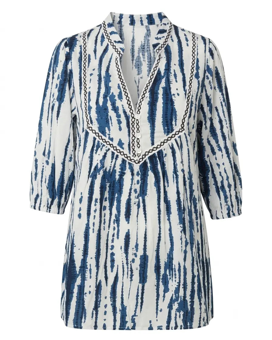 Blusa con scollo a V e passamaneria in viscosa stampato DORABELLA