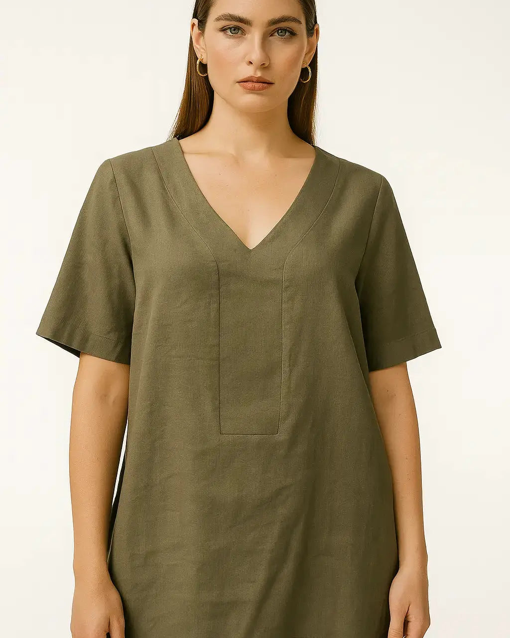 Blusa con scollo a V in misto lino e viscosa DORABELLA