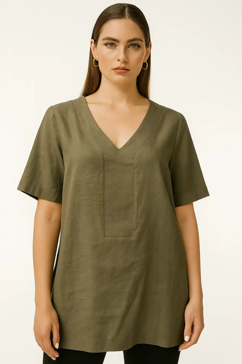 Blusa con scollo a V in misto lino e viscosa DORABELLA