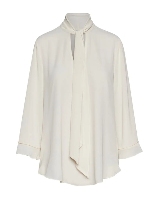 Blusa con scollo a V, fusciacca e manica a volant CREMA DORABELLA