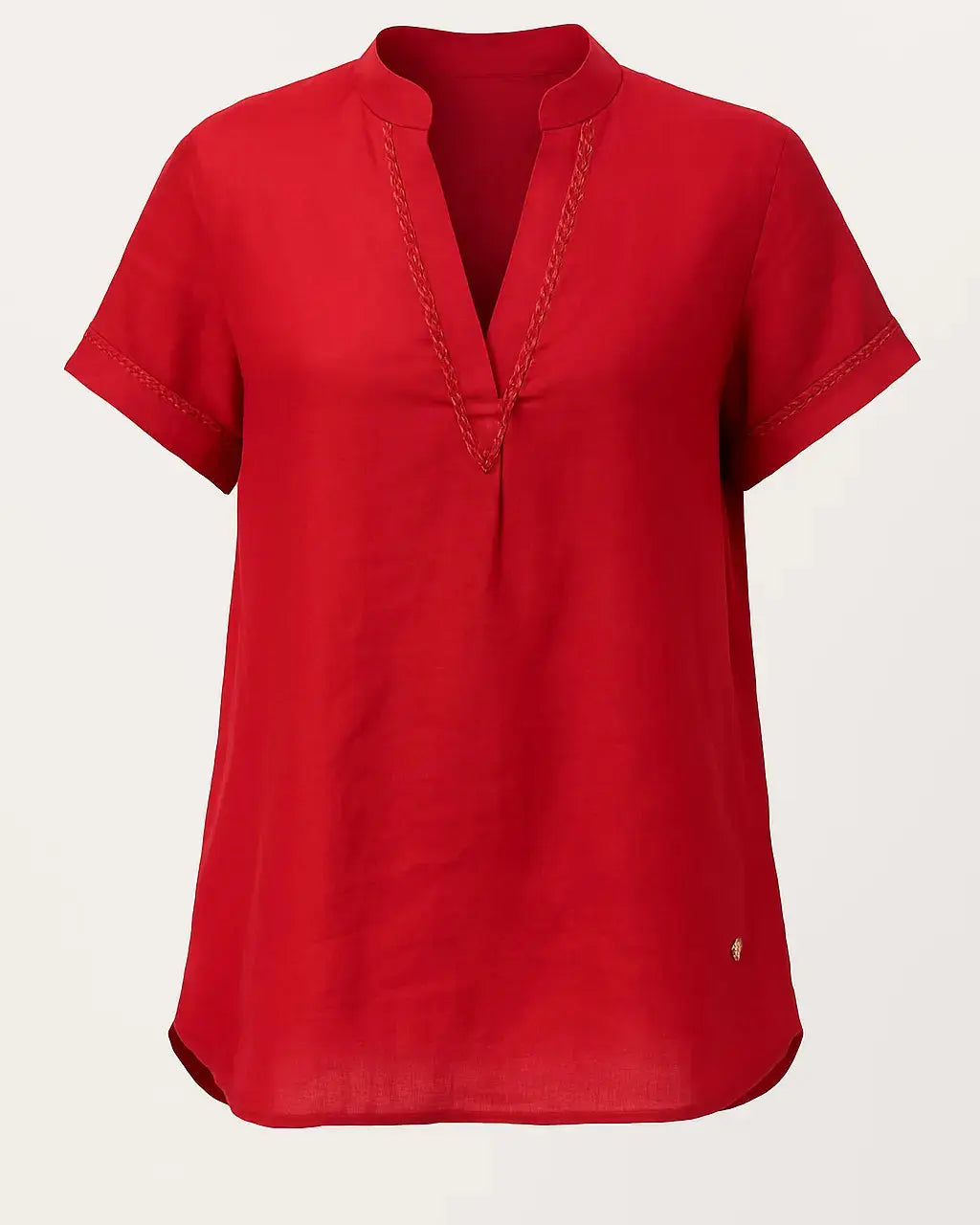 Blusa con scollo a V, passamaneria frontale e collo coreana in misto lino DORABELLA PIU'