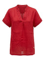 Blusa con scollo a V, passamaneria frontale e collo coreana in misto lino DORABELLA PIU'