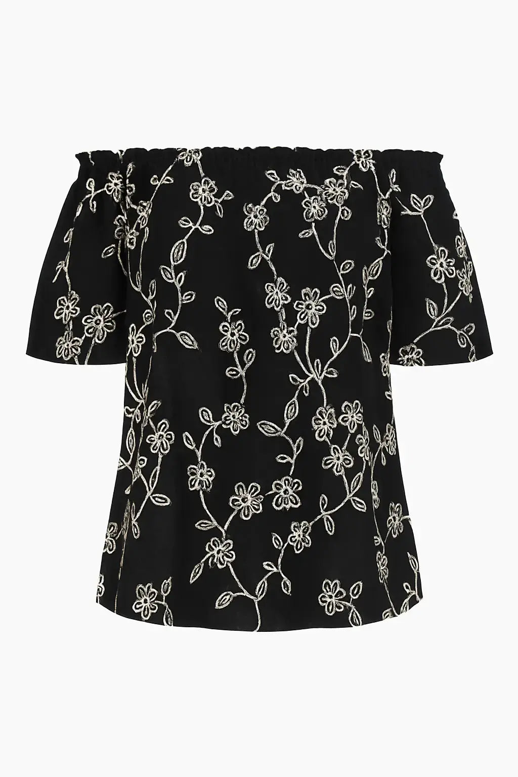 Blusa con scollo omerale elasticizzato in cotone ricamato DORABELLA Nero-XXL