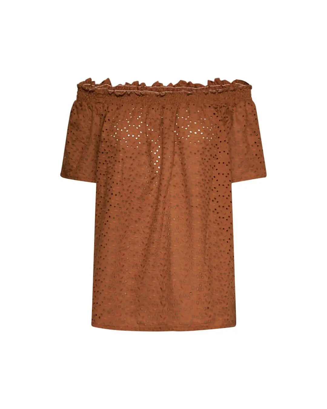 Blusa con spalle scoperte in cotone sangallo tinta unita. CACAO DORABELLA