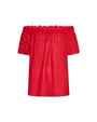 Blusa con spalle scoperte in cotone sangallo tinta unita. ROSSO DORABELLA