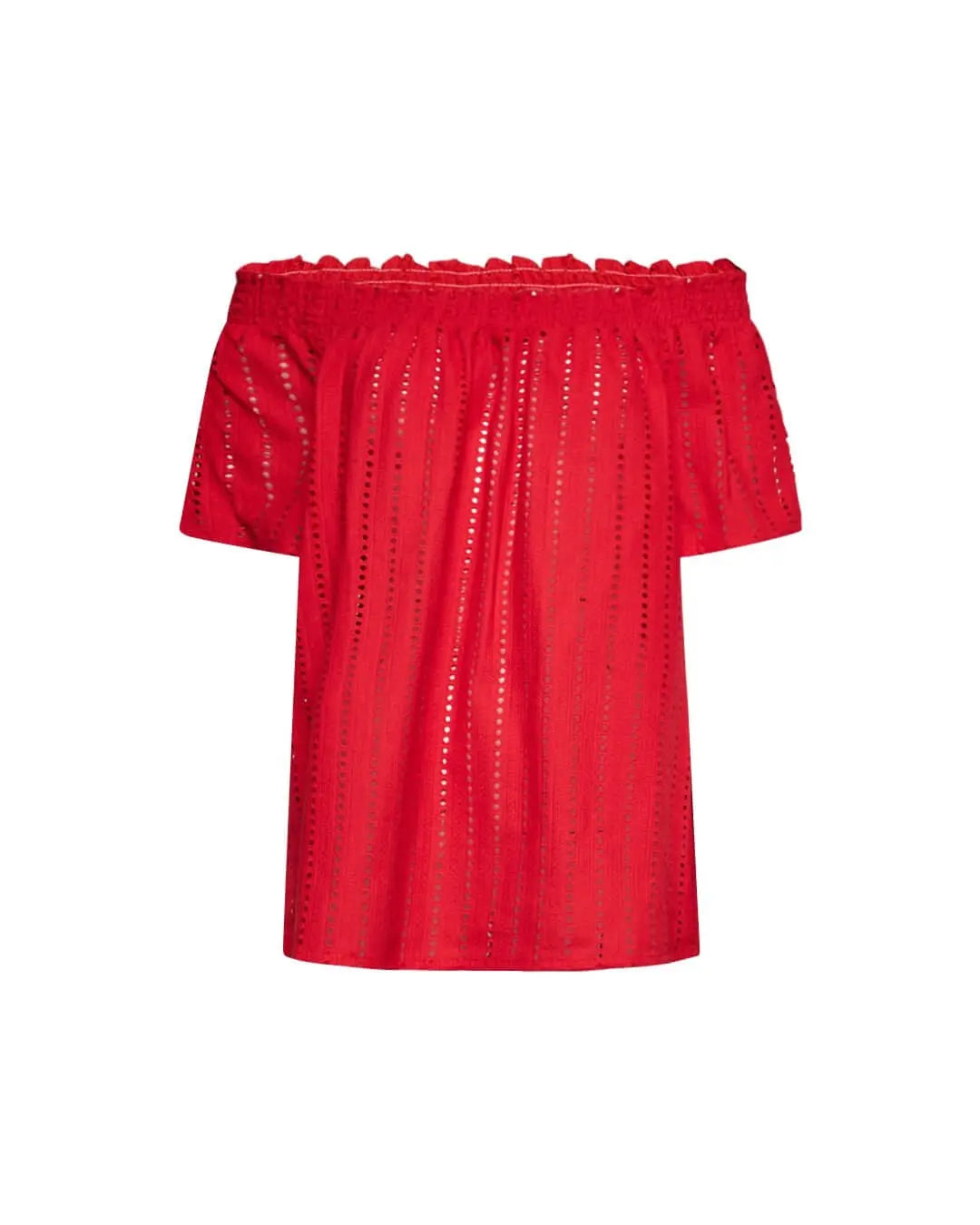 Blusa con spalle scoperte in cotone sangallo tinta unita. ROSSO DORABELLA