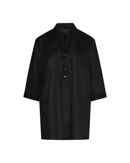 Blusa coreana in misto lino/viscosa con passamaneria NERO DORABELLA PIU'