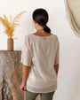 Blusa fantasia geometrica girocollo con arriccio BEIGE DORABELLA