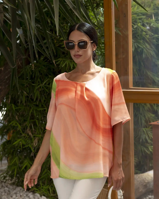 Blusa fantasia geometrica girocollo con arriccio PESCA DORABELLA XXL