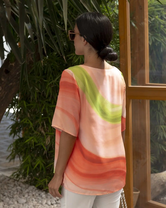 Blusa fantasia geometrica girocollo con arriccio PESCA DORABELLA