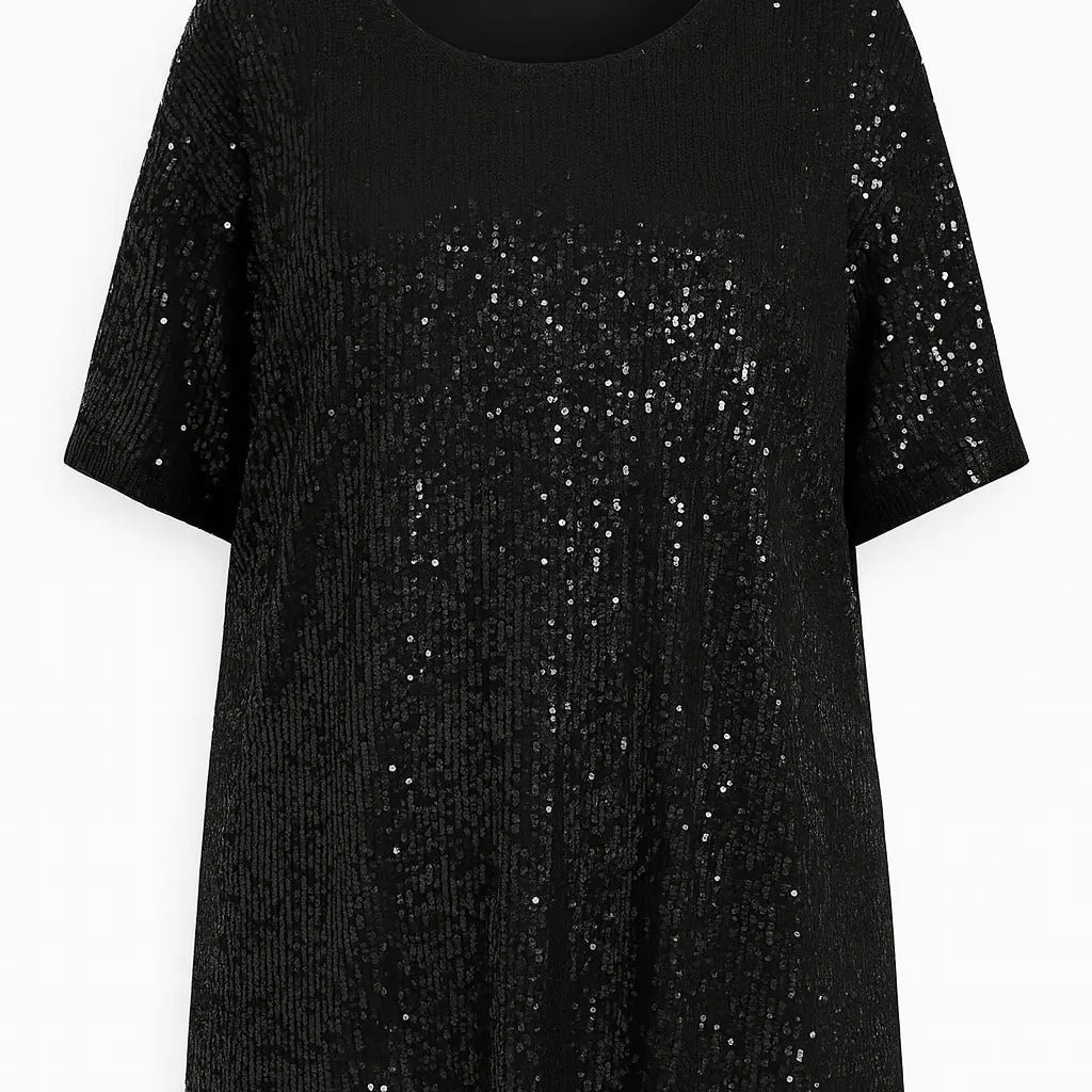Blusa girocollo a mezza manica in paillettes DORABELLA PIU' 49 (58 IT) / Nero