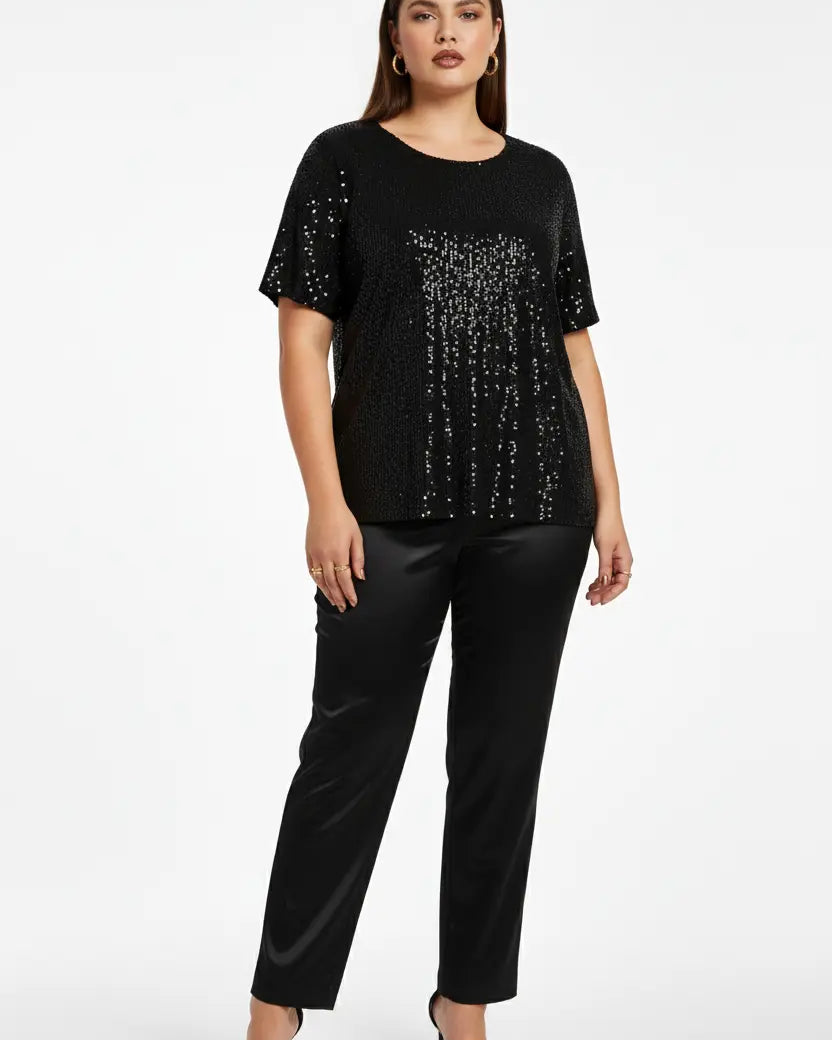Blusa girocollo a mezza manica in paillettes DORABELLA PIU'